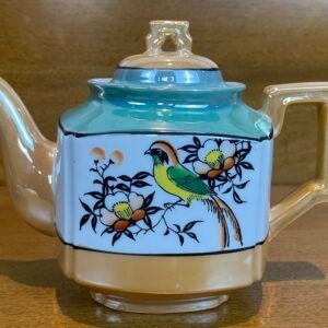 Vintage Japanese Lustre Ware Teapot with Hand Painted Flower Bird Décor